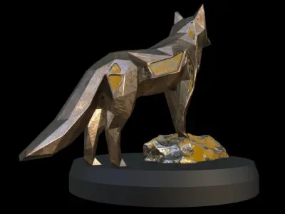 Steampunk Fox Rock Low-poly 3D model