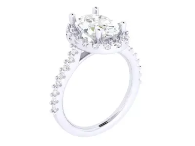 Classic Oval Solitaire With Halo Pave Band Engagement Ring 3dm 3D print model