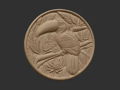  relief carving of a toucan cnc model round frame  3D print model