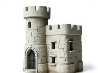 Underwater Castle Turret Textured Stone model pack Low-poly 3D model
