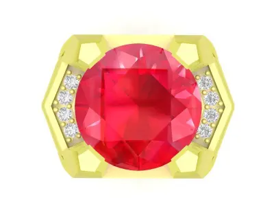 Luxury Octagon Ruby and Diamond Statement Ring for Men 3875 3D print model