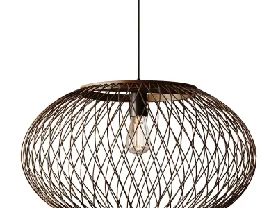 Natural Round Bamboo Hanging Pendant Lights 3D model