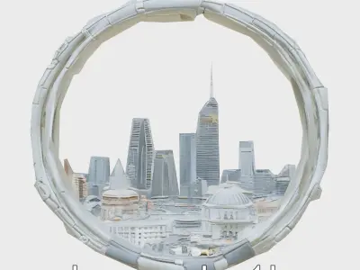 Futuristic Cyberpunk Circular City Model Low-poly 3D model