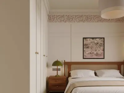 Warm Classic Bedroom with Cozy Double Bed 3D model