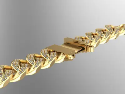 cuban chain nacklace gold or silver STL  3D model