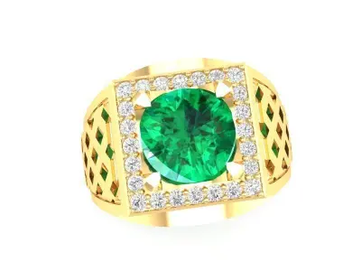 Luxury Mens Signet Ring with Emerald and Diamond Halo Jewel  392 3D print model