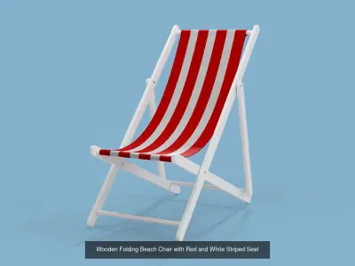 Three wooden folding beach chairs with striped seats 3D Model Collection