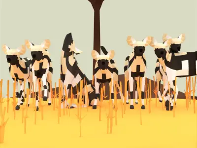 Painted Wolves Low-poly 3D model