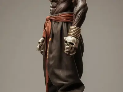 Muscular Warrior with Skull Fantasy Tribal Fighter 3D Low-poly 3D model