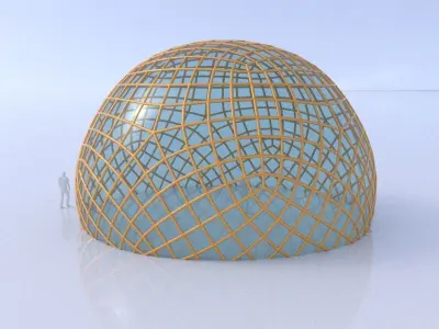 Geodesic dome like enclosed structure with glass panels 3D model