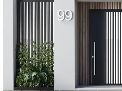 Door outdoor entrance and fence and graden 04 3D model