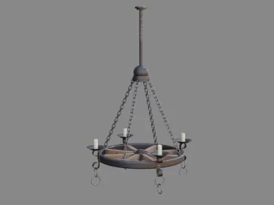 Medieval Wooden Chandelier Low-poly 3D model