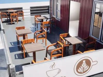 Containers Cafe with Interior  Low Poly PBR Low-poly 3D model