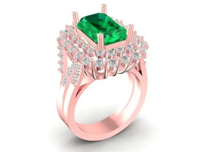 Luxury Emerald Cut Green Gemstone Halo Ring 3D Model 893 3D print model