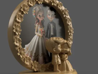 Wedding Couple 3D Photo Frame  Romantic STL for Printing 3D print model