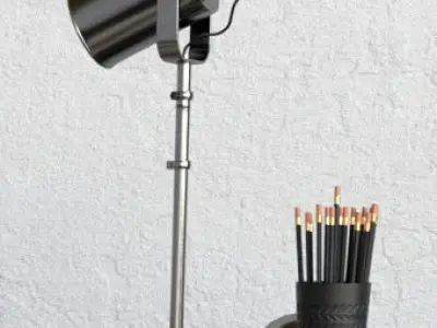 Set 24 desk lamp and pencils on table 3D model