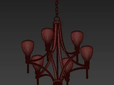 Country 6 gold chandelier with glass shades 3D model