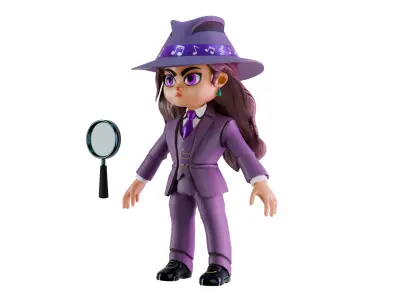 Detective Girl  Stylized 3D Character Game-Ready PBR 4K Textured Low-poly 3D model