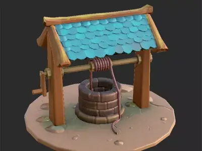 The Well low poly water with roof 3D model