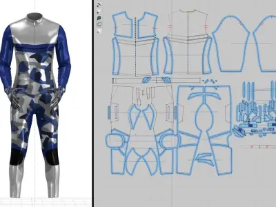 Cycling Set camouflage long sleeve jersey 3D model