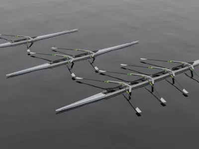 Rigged Rowing Boats Pack 3 Single Double Quadruple 3D model