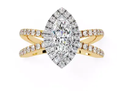 Classic crisscross Marquise Diamond halo setting ring 3D print model