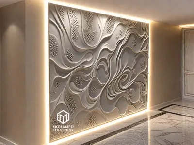 modern panel wall decor set wall relief mural CNC 126 3D model