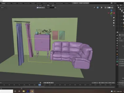 Interior with Sofa Set and Cupboard Low-poly 3D model