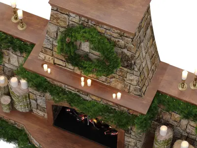 Christmas fireplace Low-poly 3D model
