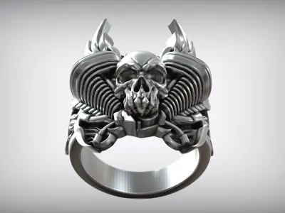 Engine Skull Auto Wings Ride Ring 3D print model