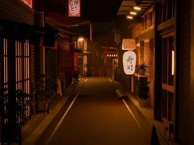 Tokyo Allyway 3D Scene with textures and animated 3D model
