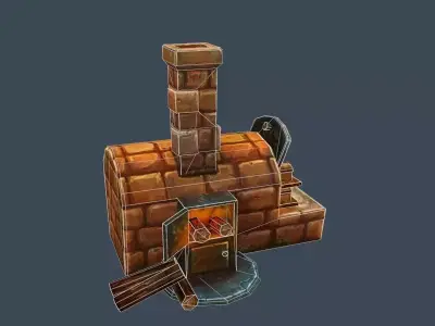 Cartoon Old Brick Oven Furnace for Cooking Low-poly 3D model
