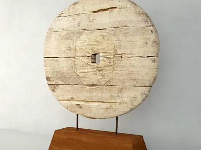 Chinese Elm Cart Wheel on Stand 3D model