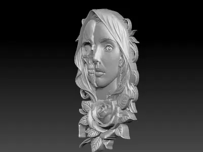 2 skull girl CNC Relief Model 3D print model