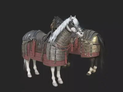 Ancient Chinese Armored Warhorse Mounted cavalry horse Low-poly 3D model