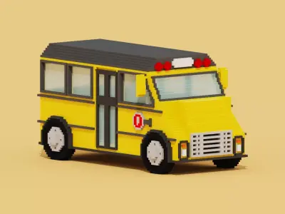 Voxel School Bus Low-poly 3D model