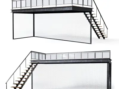 Metal stair with fencing Low-poly 3D model