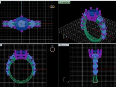 Engagement Ring With Shape Of Cushion Square and Heart Diamond  3D model