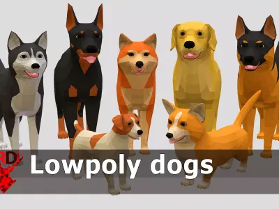 LowPoly Dogs pack Low-poly 3D model