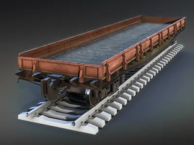 Railroad Flat Wagon Low-poly 3D model