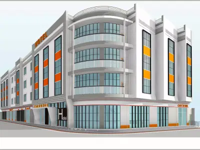 Modern 4 Story Hotel Building I Revit-FBX-DWG-HQuality Renders I 3D model