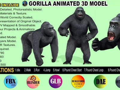 Gorilla Rigged Animated 9 Low-poly 3D model
