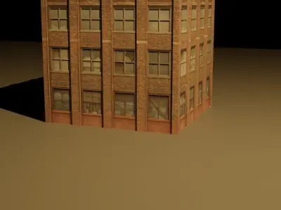 3D building model brick with windows Free 3D model