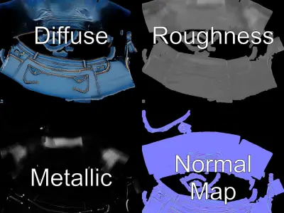 Denim Shorts Model Pack with PBR Textures Low-poly 3D model