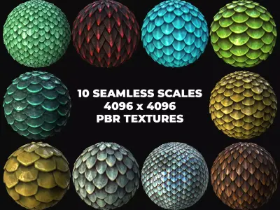 10 Seamless Scales PBR Materials - Set 1 - Texture