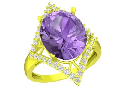 Luxury Oval Gemstone Halo Ring for Women  4488 3D print model