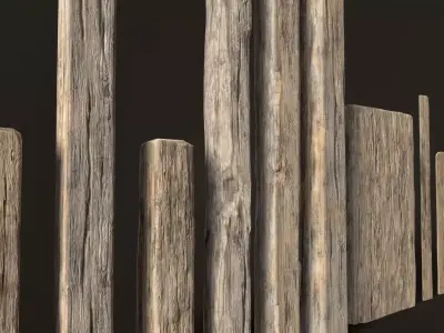 Wooden Planks and Beams - 13 pieces Low-poly 3D model