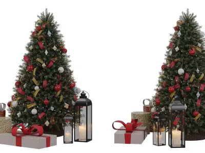 Christmas tree with decor Low-poly 3D model