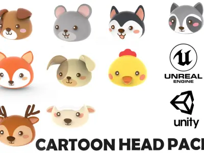 Animal Head Cartoon 3D Low-poly 3D model