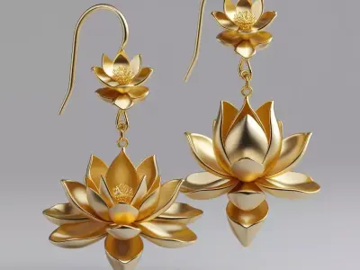 Golden Lotus Blossom Earrings 3D print model